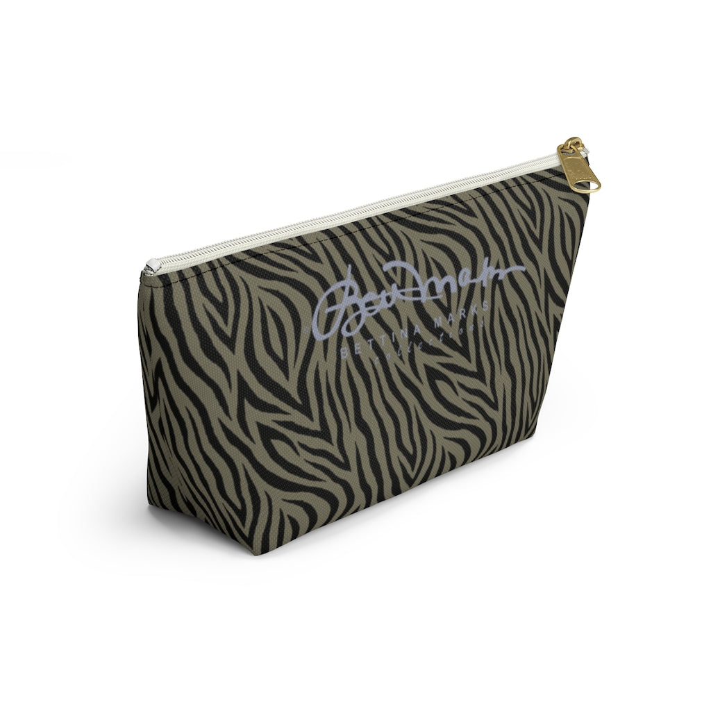 Khaki Zebra Accessory Pouch w T-bottom