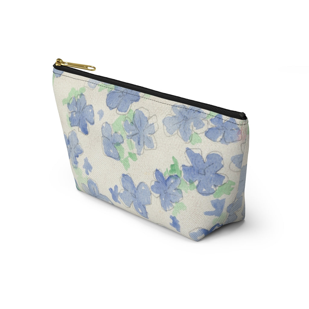 Blu&White Watercolor Floral Accessory Pouch w T-bottom