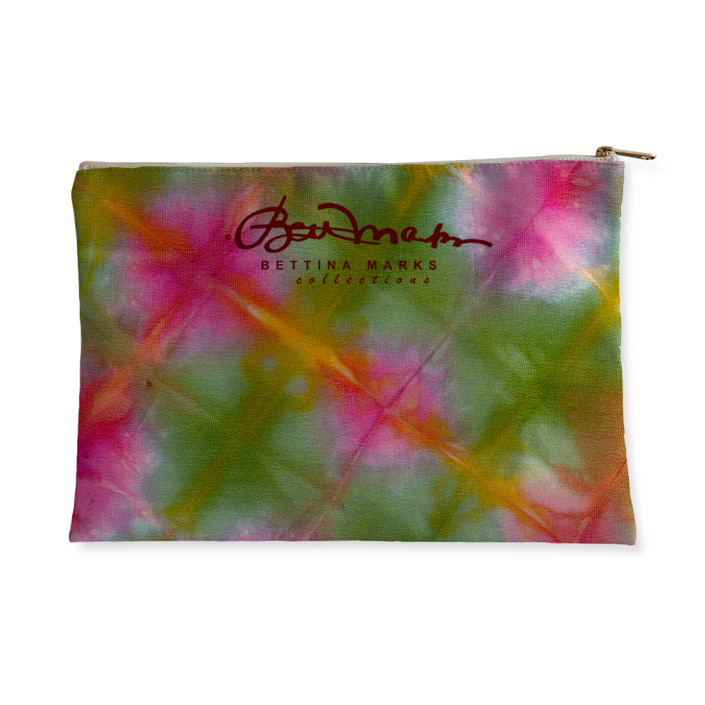 Green Pink Tie dye Accessory Pouch Flat