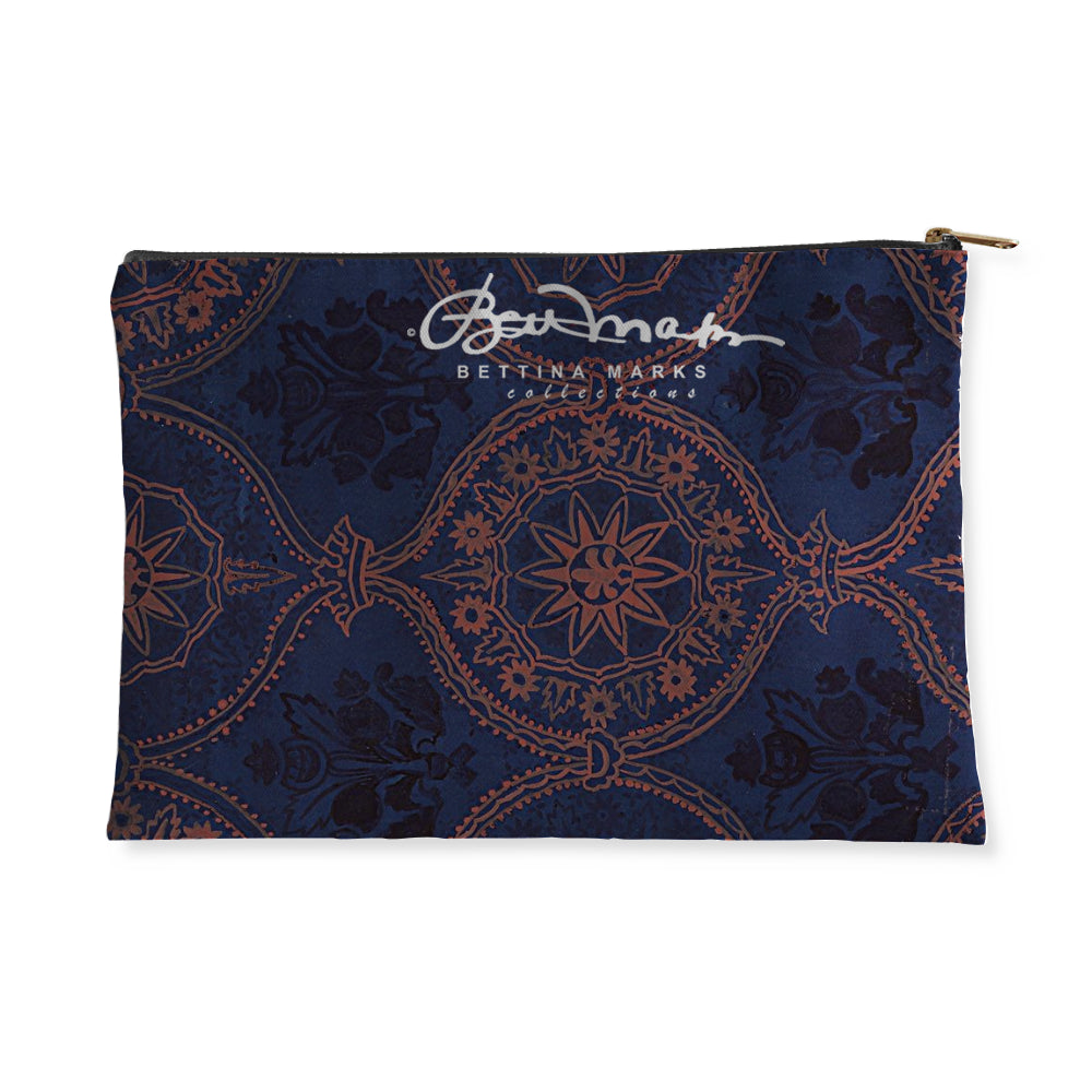 Sargasso Blue and Mellow Rose Morrocan Damask Accessory Pouch Flat
