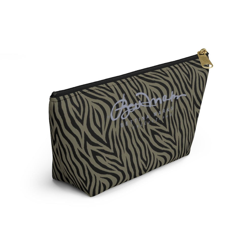 Khaki Zebra Accessory Pouch w T-bottom
