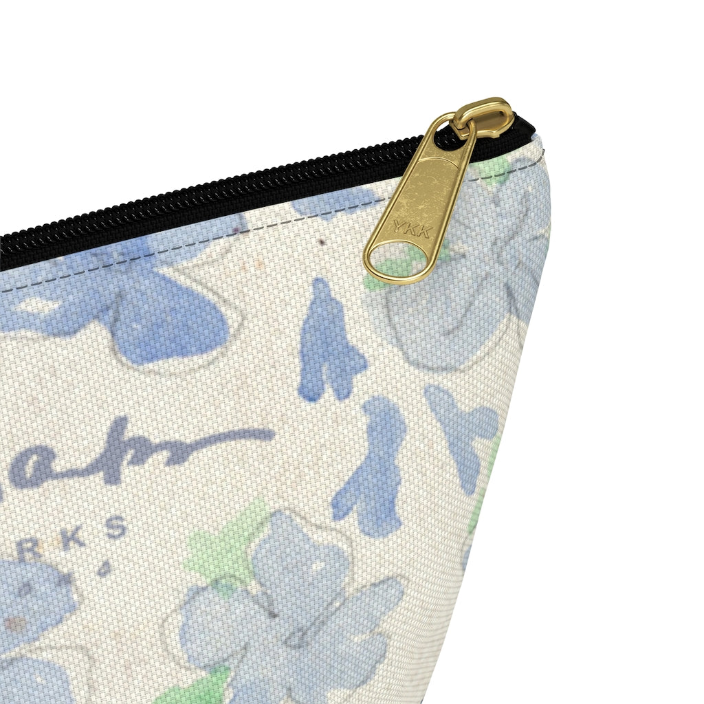 Blu&White Watercolor Floral Accessory Pouch w T-bottom