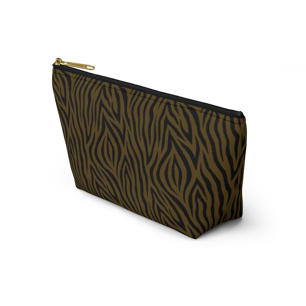 Olive Zebra Accessory Pouch w T-bottom