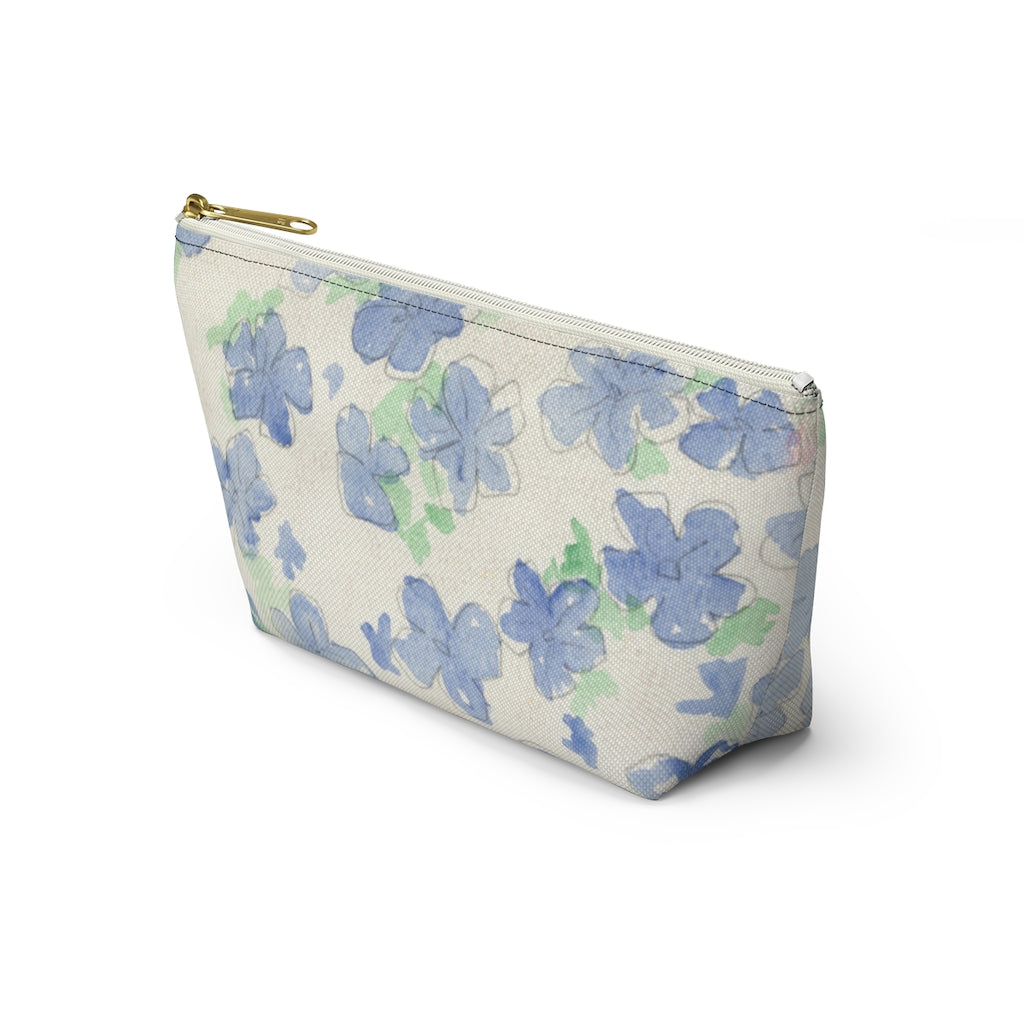 Blu&White Watercolor Floral Accessory Pouch w T-bottom
