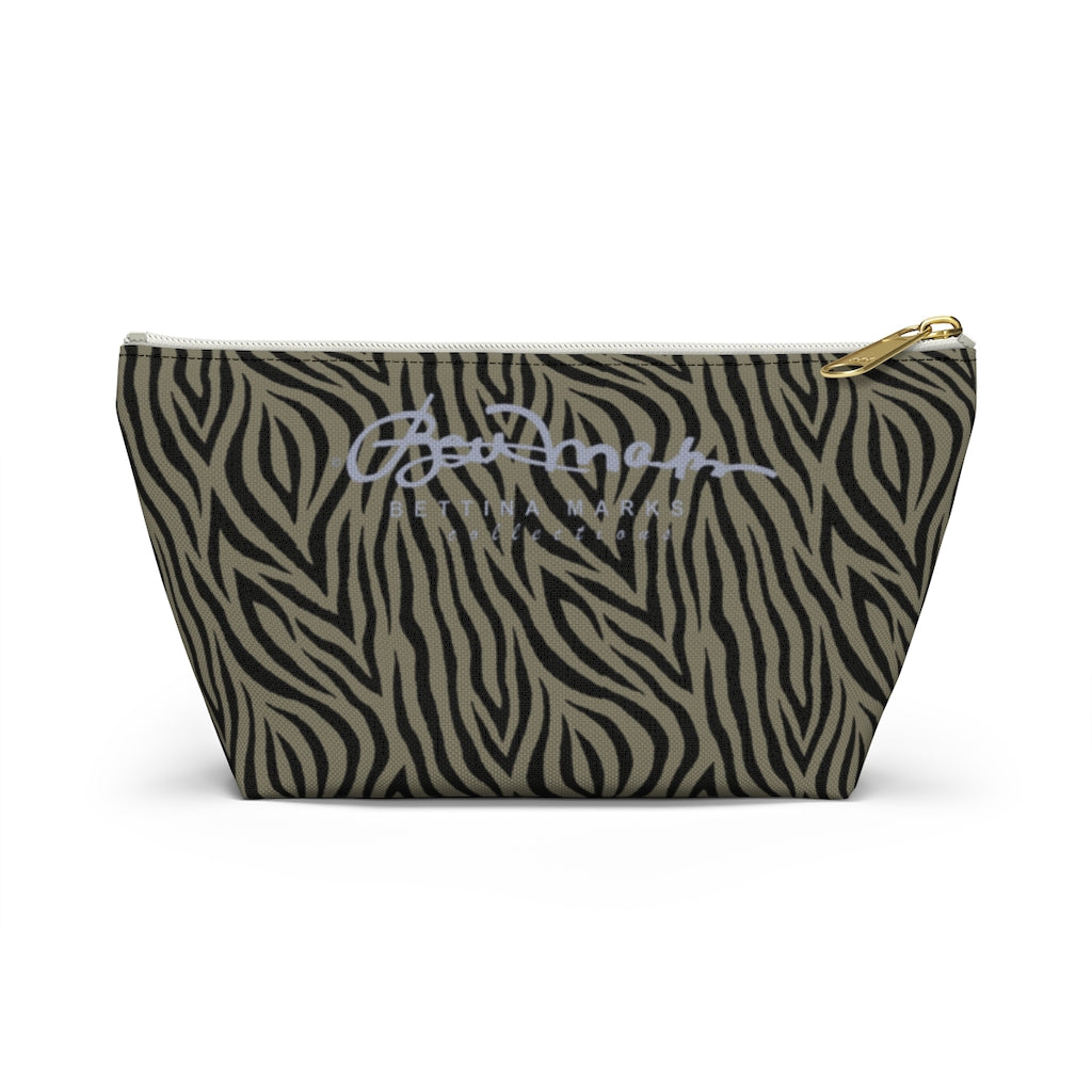 Khaki Zebra Accessory Pouch w T-bottom