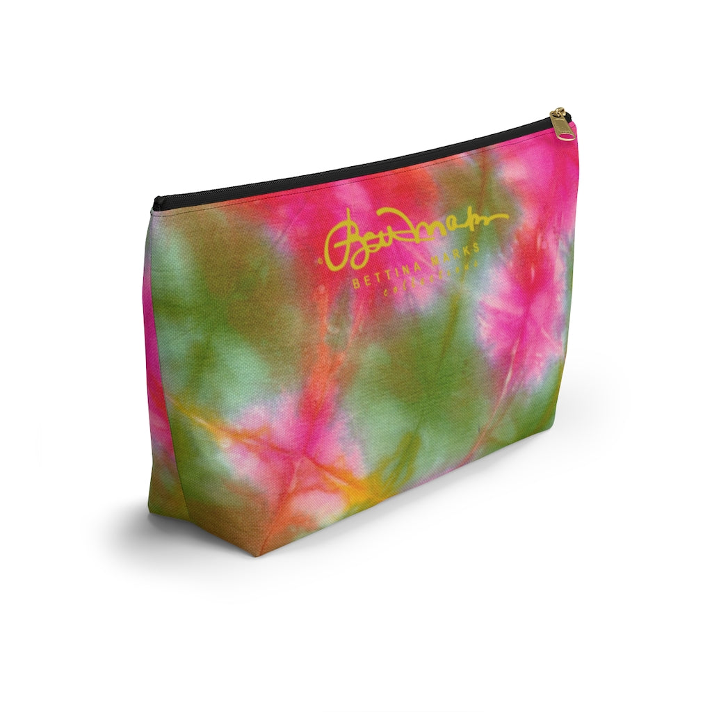 Green Pink Tie Dye Accessory Pouch w T-bottom