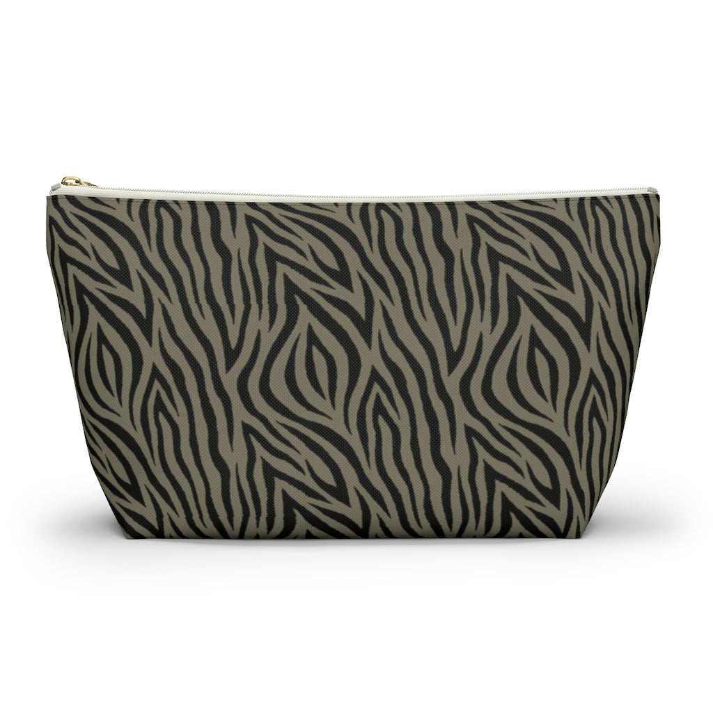 Khaki Zebra Accessory Pouch w T-bottom