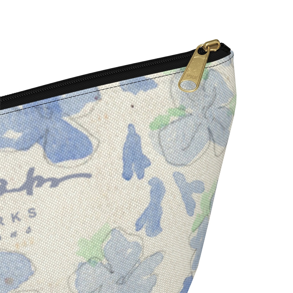 Blu&White Watercolor Floral Accessory Pouch w T-bottom