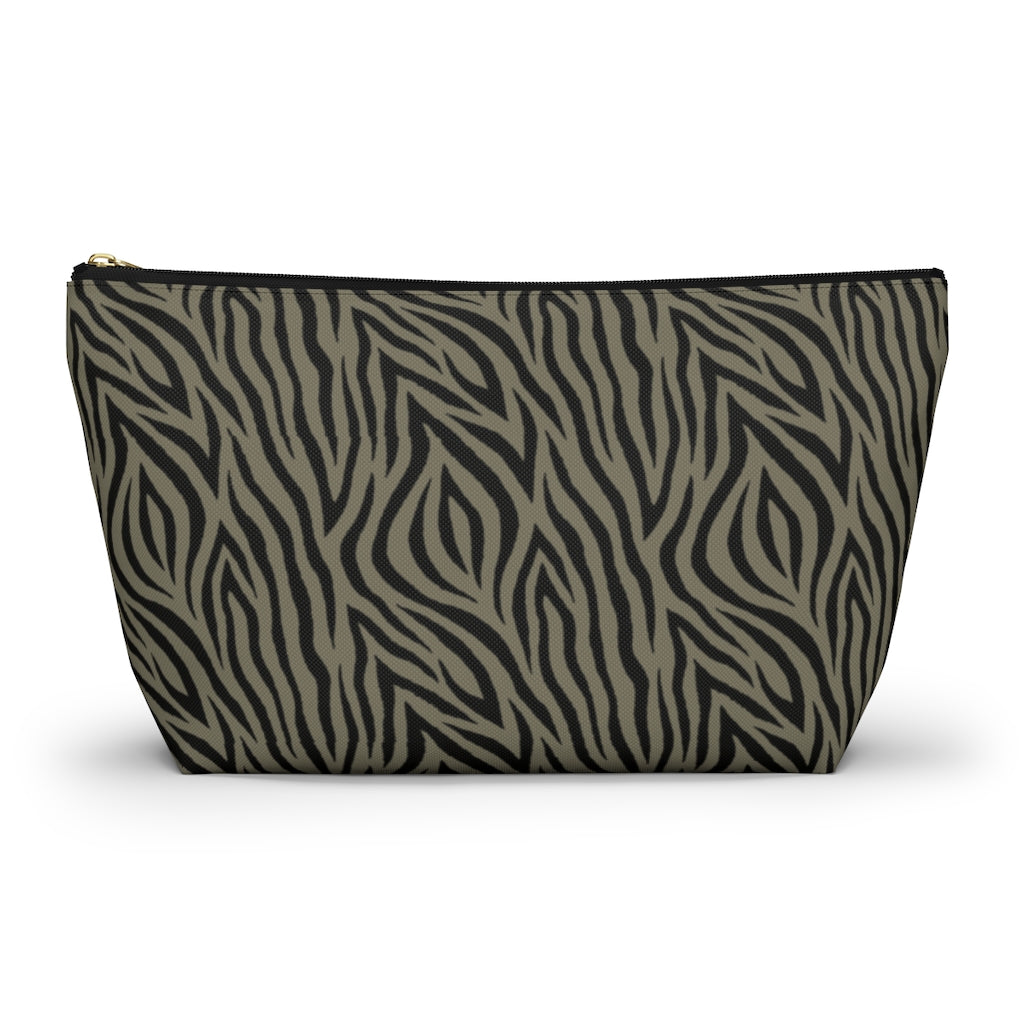 Khaki Zebra Accessory Pouch w T-bottom