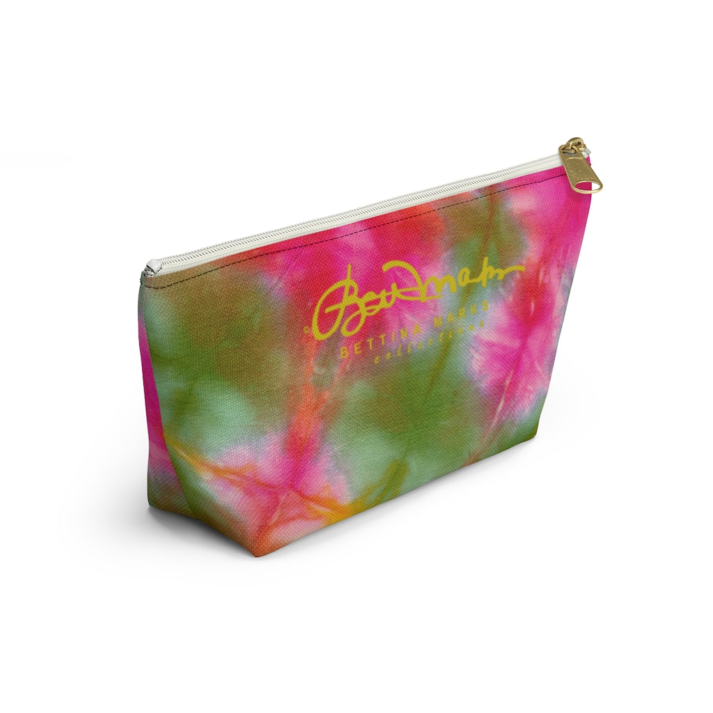 Green Pink Tie Dye Accessory Pouch w T-bottom