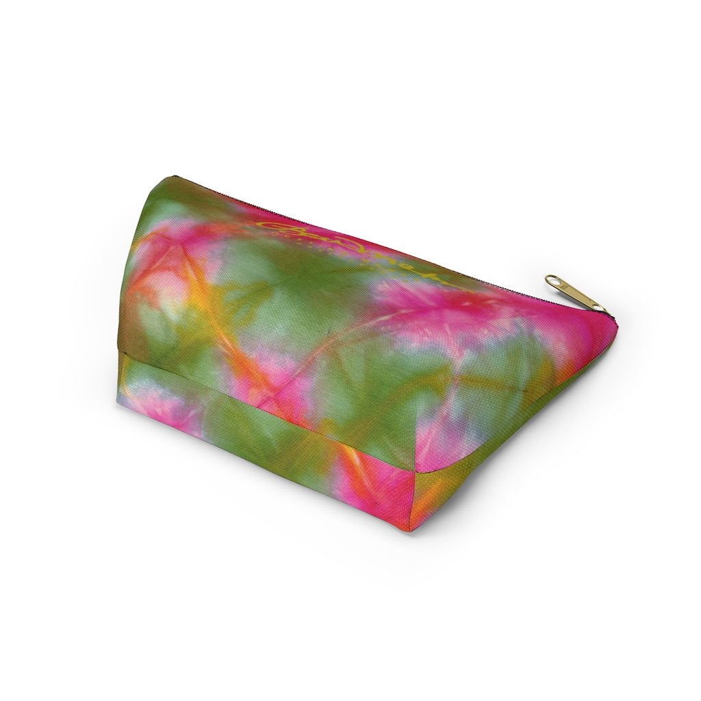 Green Pink Tie Dye Accessory Pouch w T-bottom