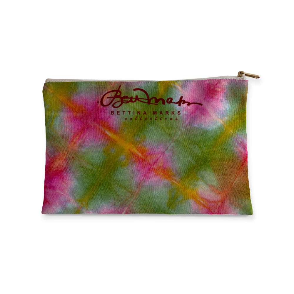 Green Pink Tie dye Accessory Pouch Flat