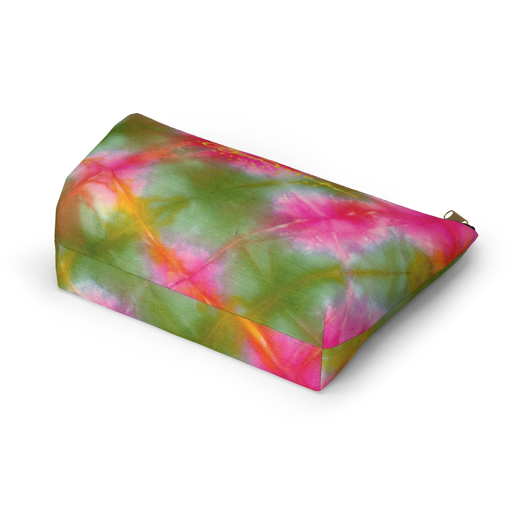 Green Pink Tie Dye Accessory Pouch w T-bottom