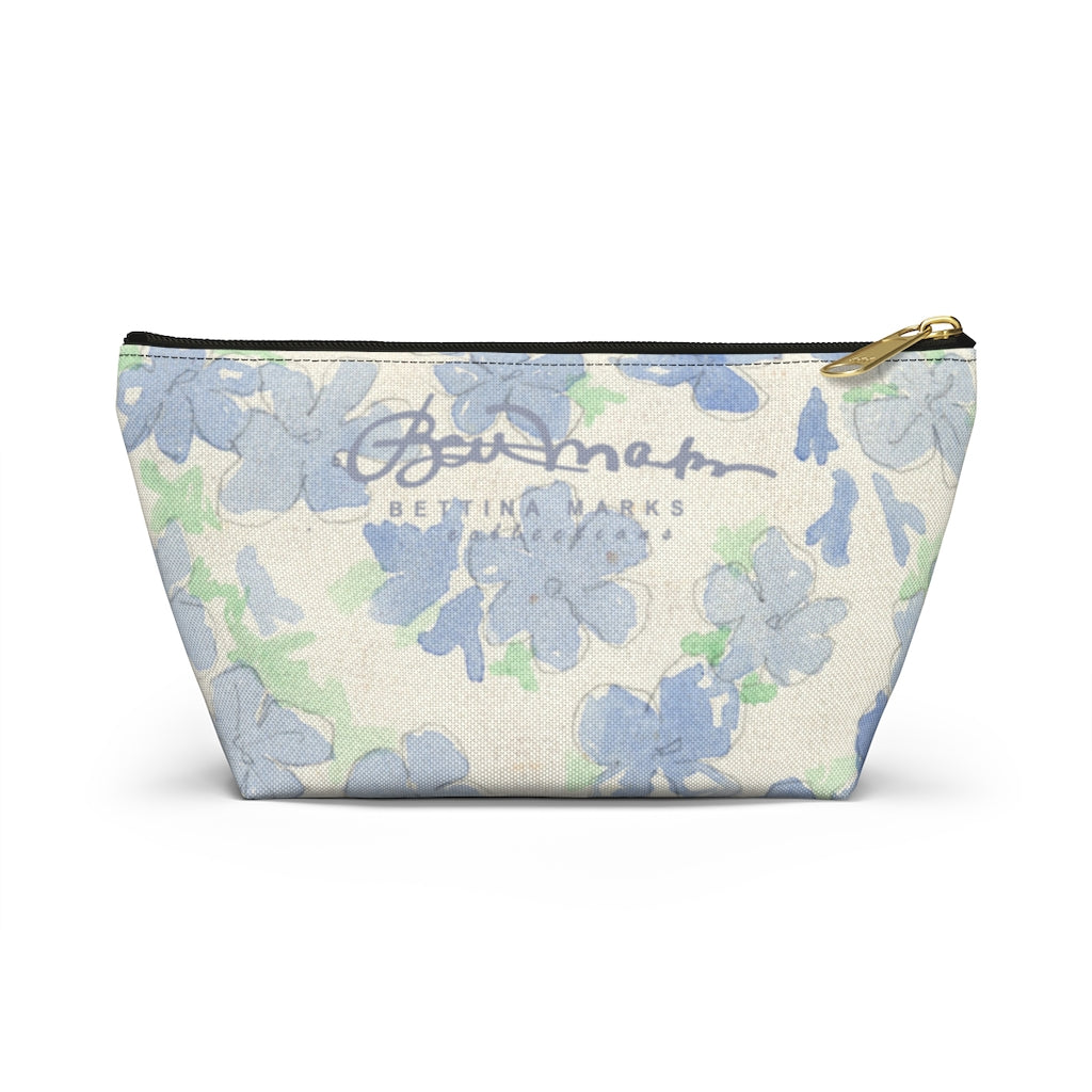 Blu&White Watercolor Floral Accessory Pouch w T-bottom