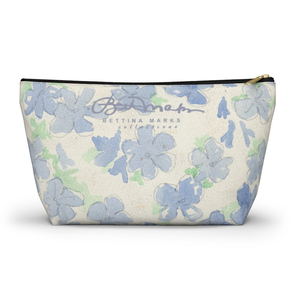 Blu&White Watercolor Floral Accessory Pouch w T-bottom