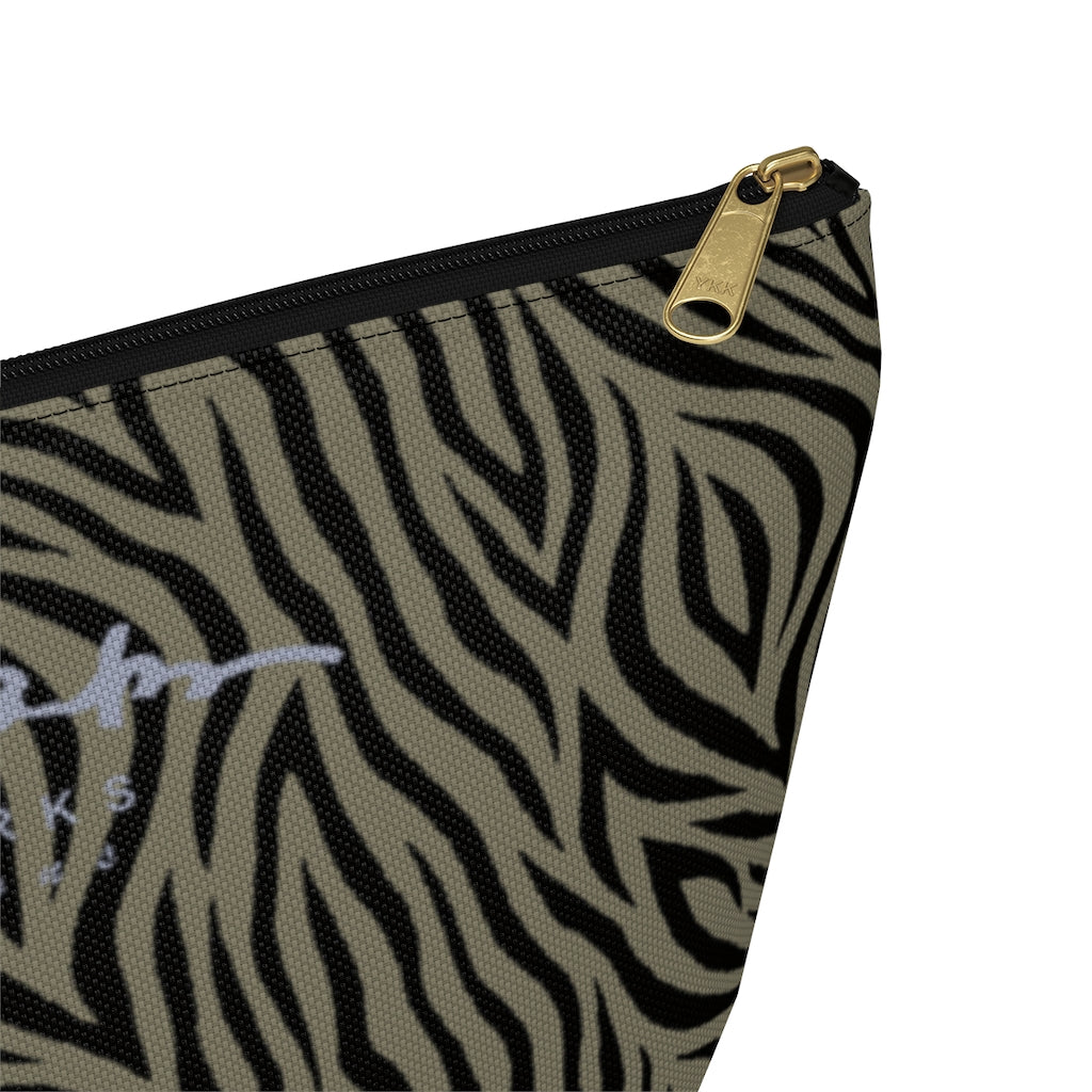 Khaki Zebra Accessory Pouch w T-bottom