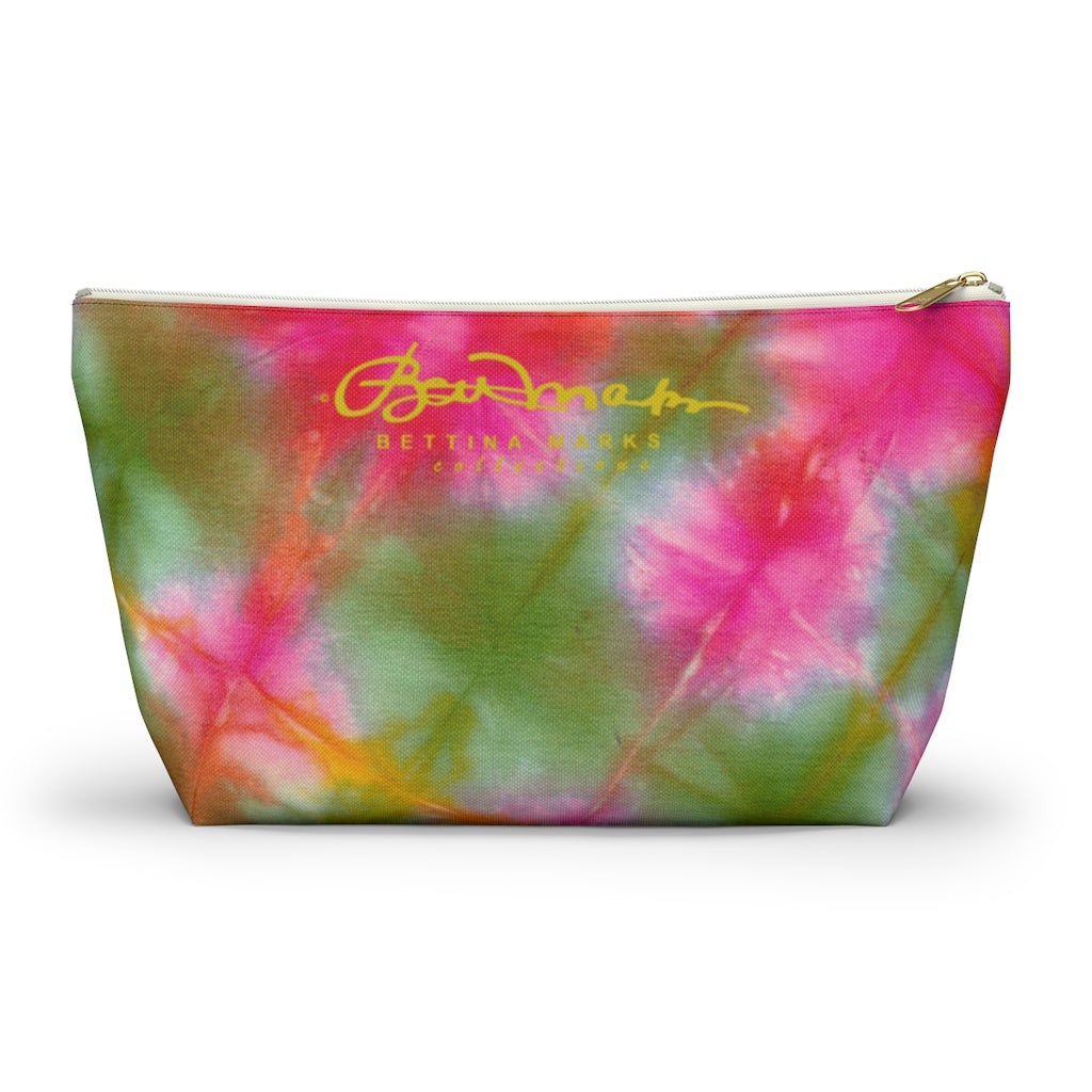Green Pink Tie Dye Accessory Pouch w T-bottom