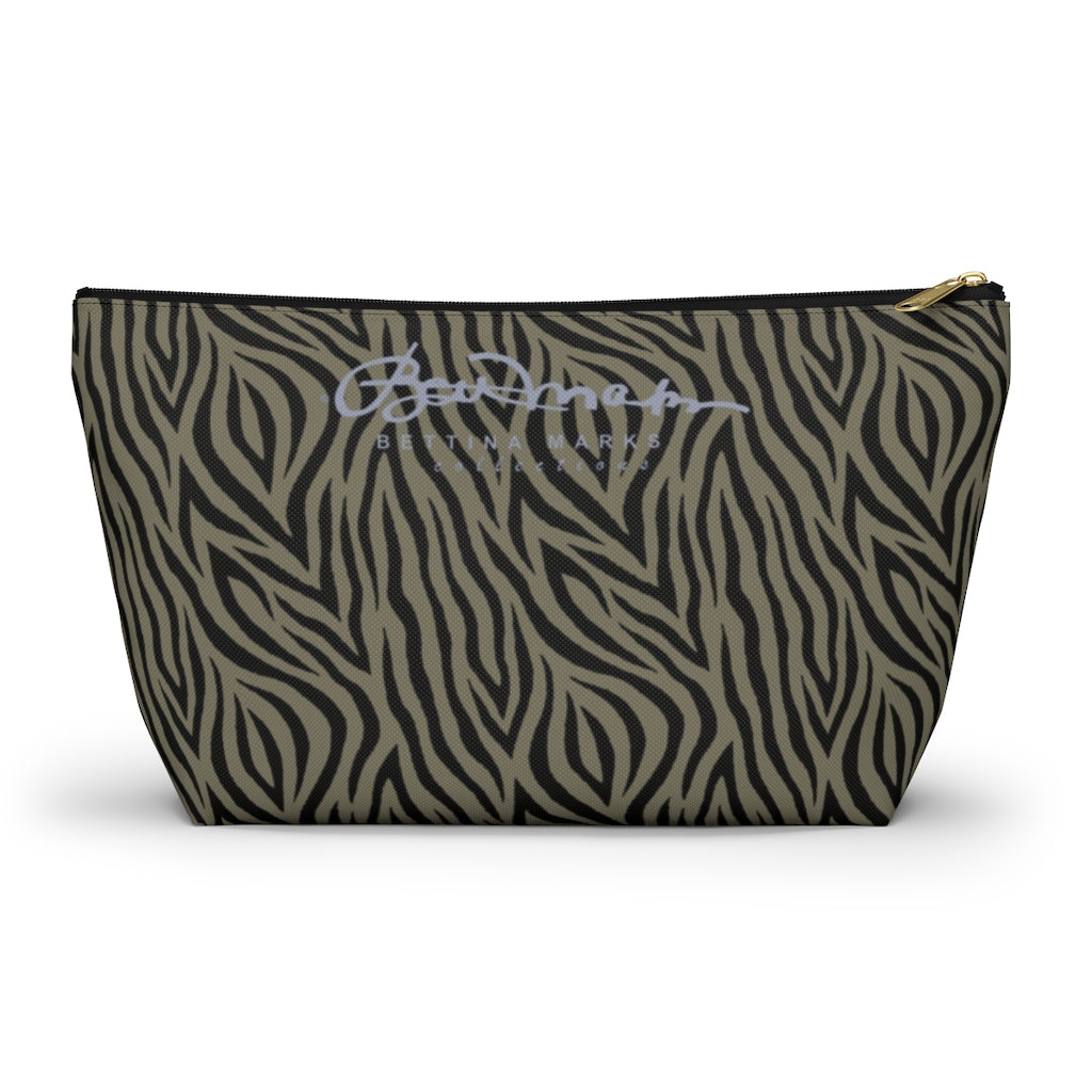 Khaki Zebra Accessory Pouch w T-bottom
