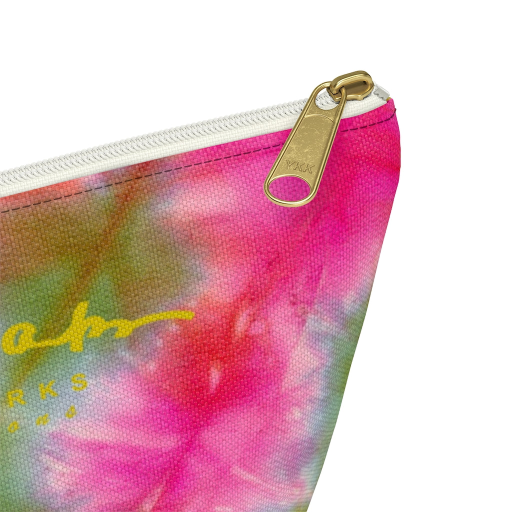 Green Pink Tie Dye Accessory Pouch w T-bottom