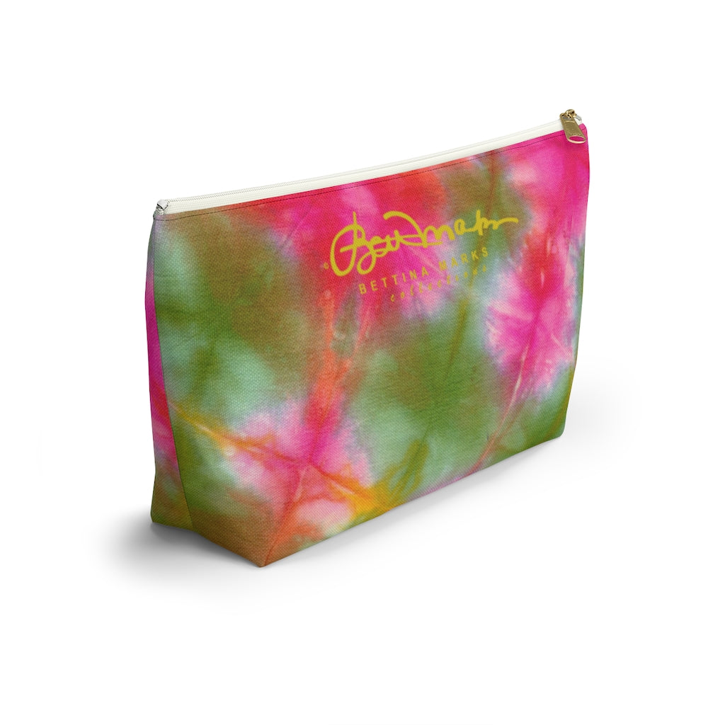 Green Pink Tie Dye Accessory Pouch w T-bottom