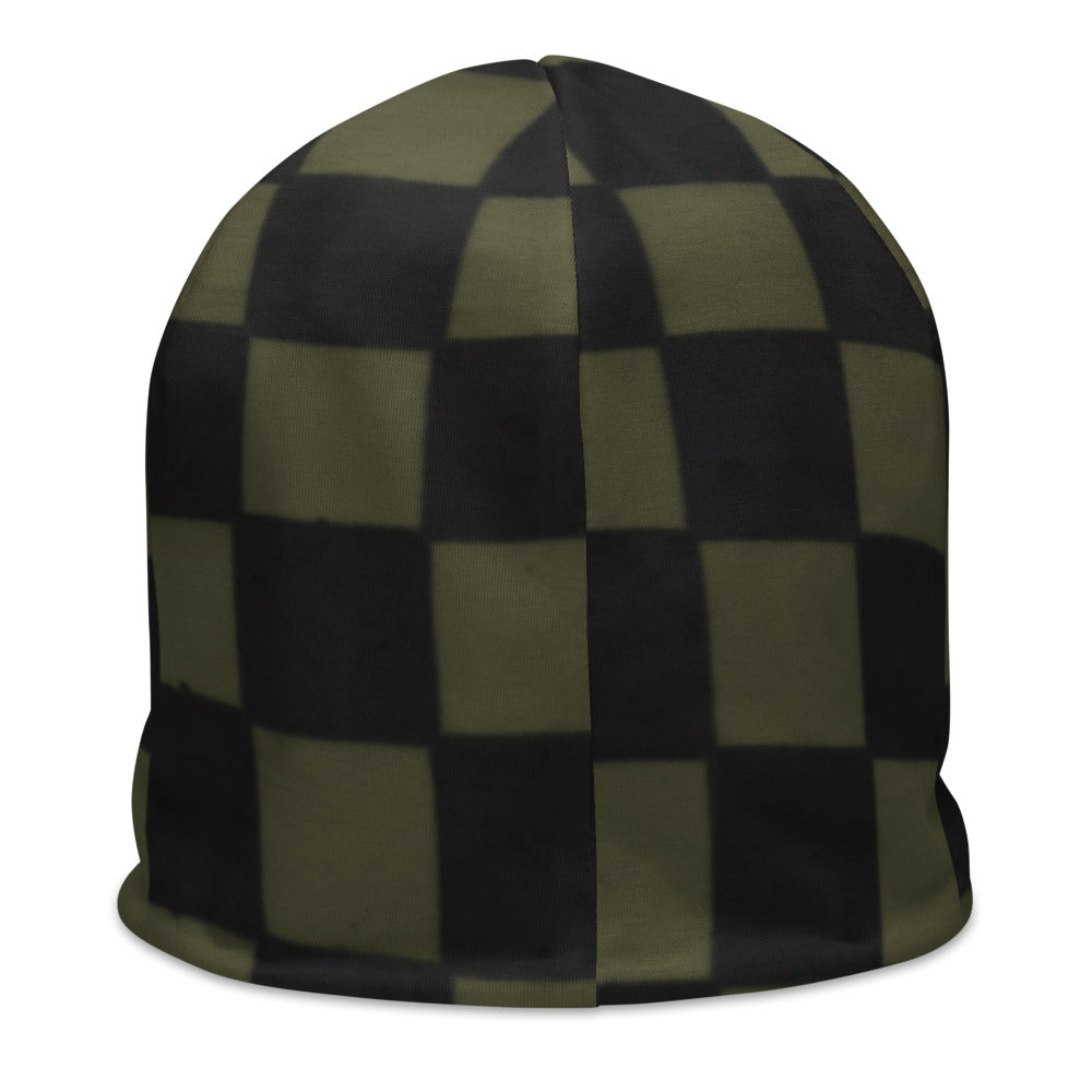 Khaki Checkerboard All-Over Print Beanie