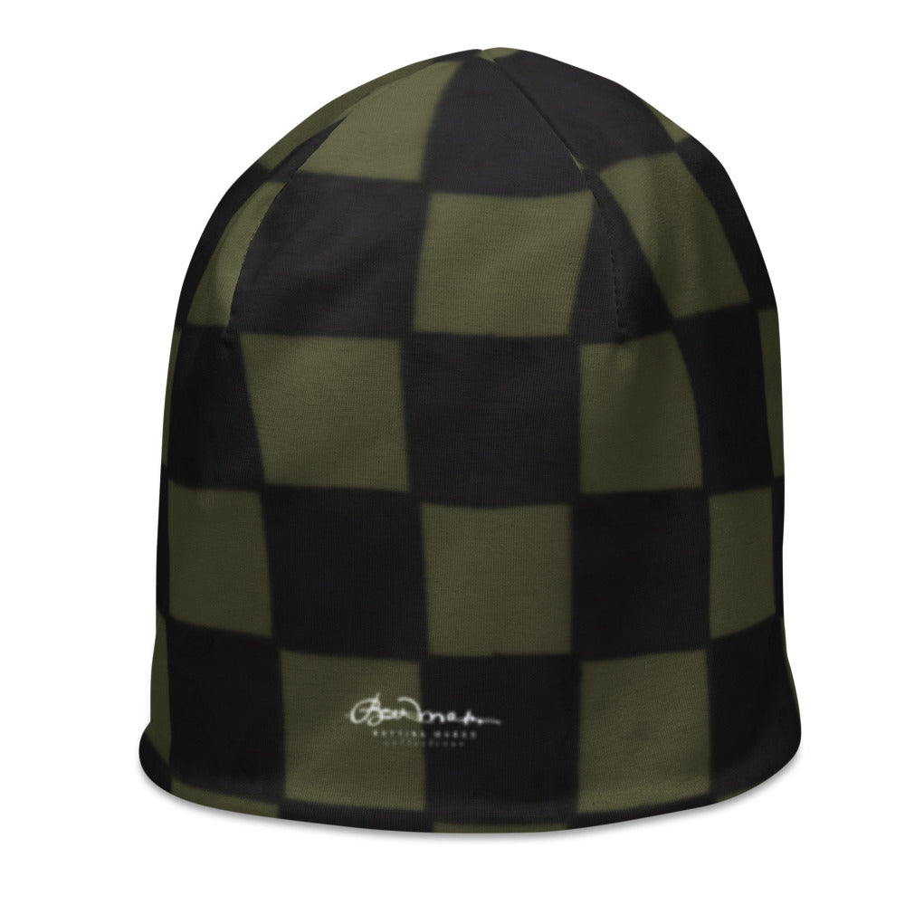 Khaki Checkerboard All-Over Print Beanie