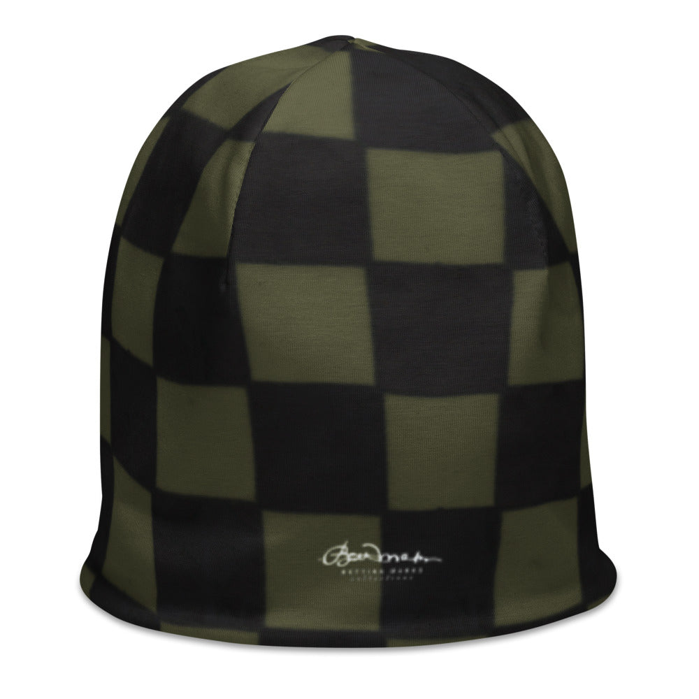 Khaki Checkerboard All-Over Print Beanie
