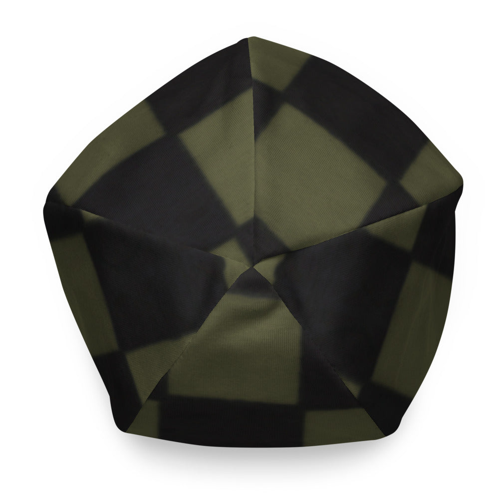 Khaki Checkerboard All-Over Print Beanie