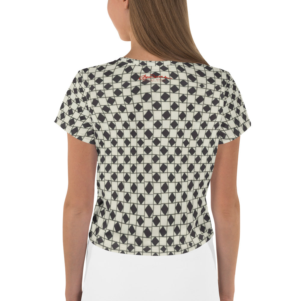 B&W Checkerboard Optical Print Crop Tee