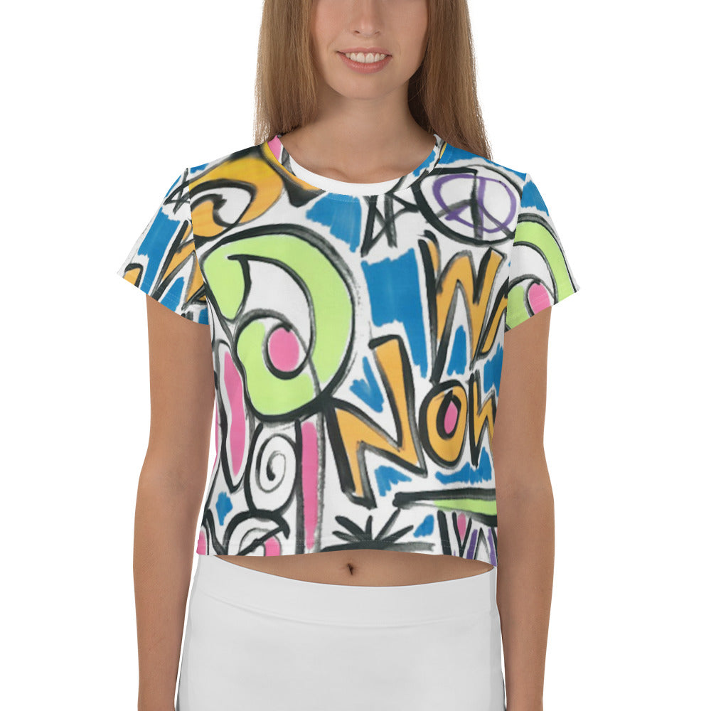 Stop War Now Graffiti Print Crop Tee