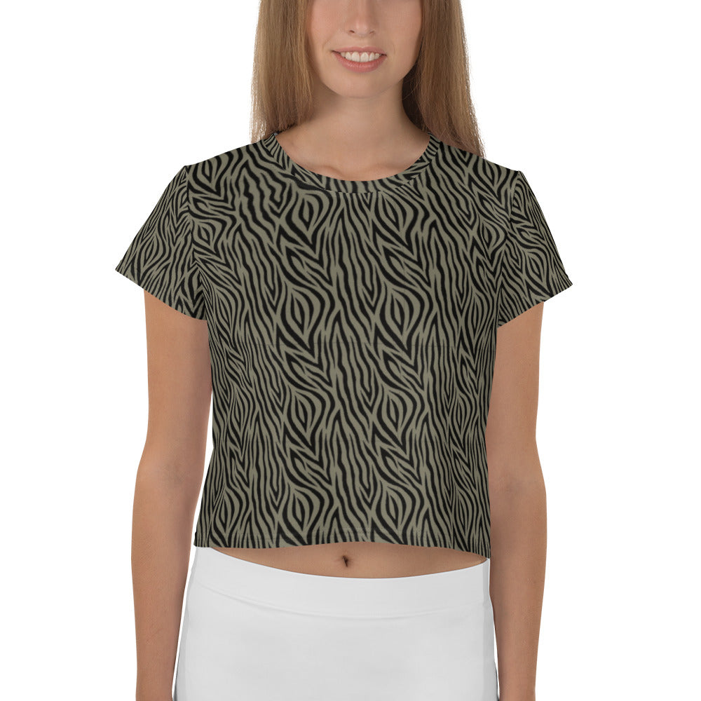 Khaki Zebra Print Crop Tee