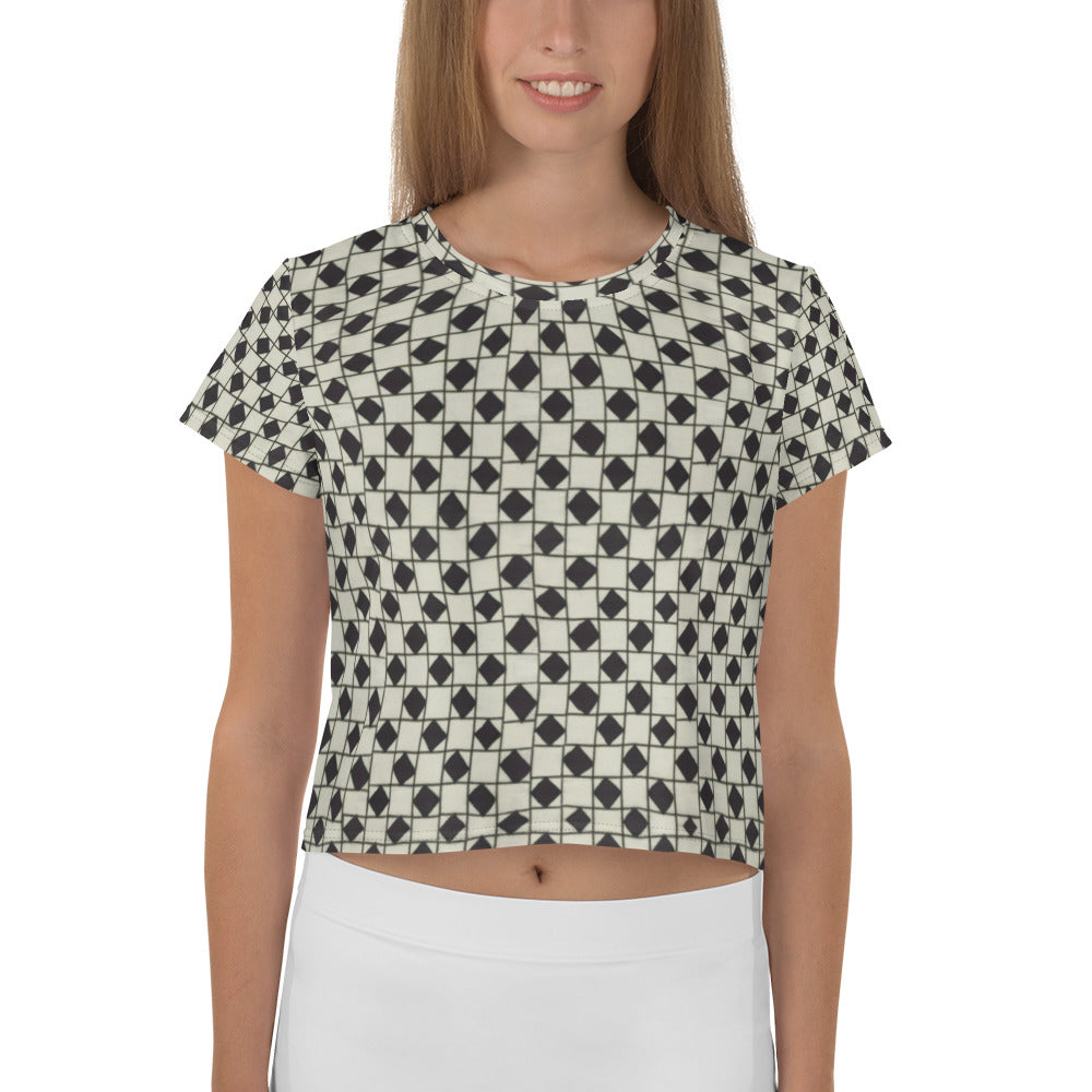 B&W Checkerboard Optical Print Crop Tee
