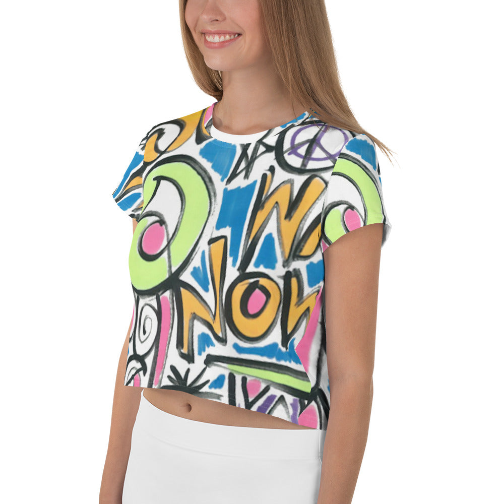 Stop War Now Graffiti Print Crop Tee