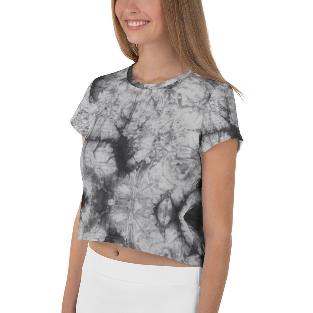 Grey Tie Dye Print Crop Tee