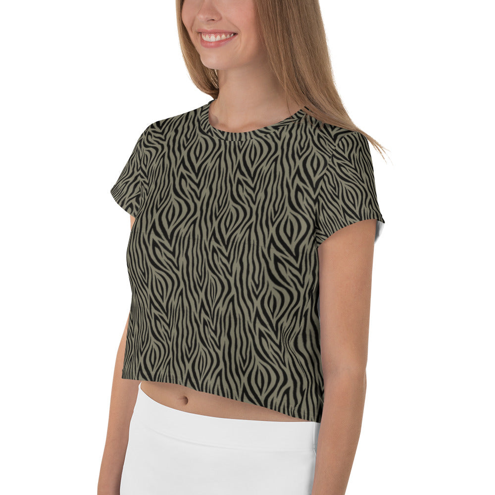 Khaki Zebra Print Crop Tee
