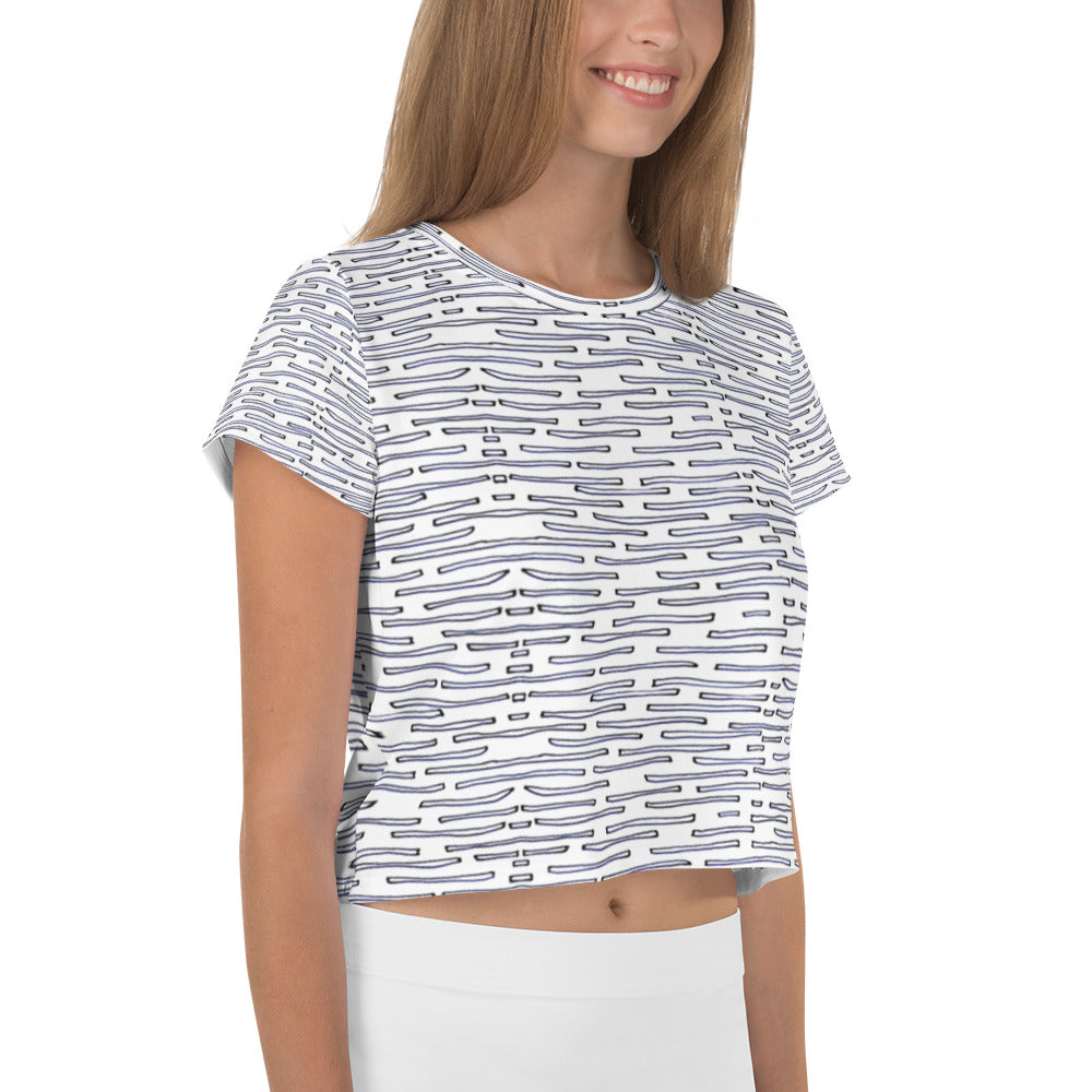 Nautical Crew Print Crop Tee