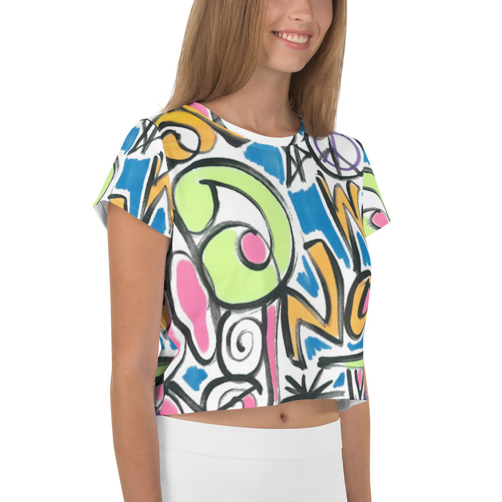 Stop War Now Graffiti Print Crop Tee