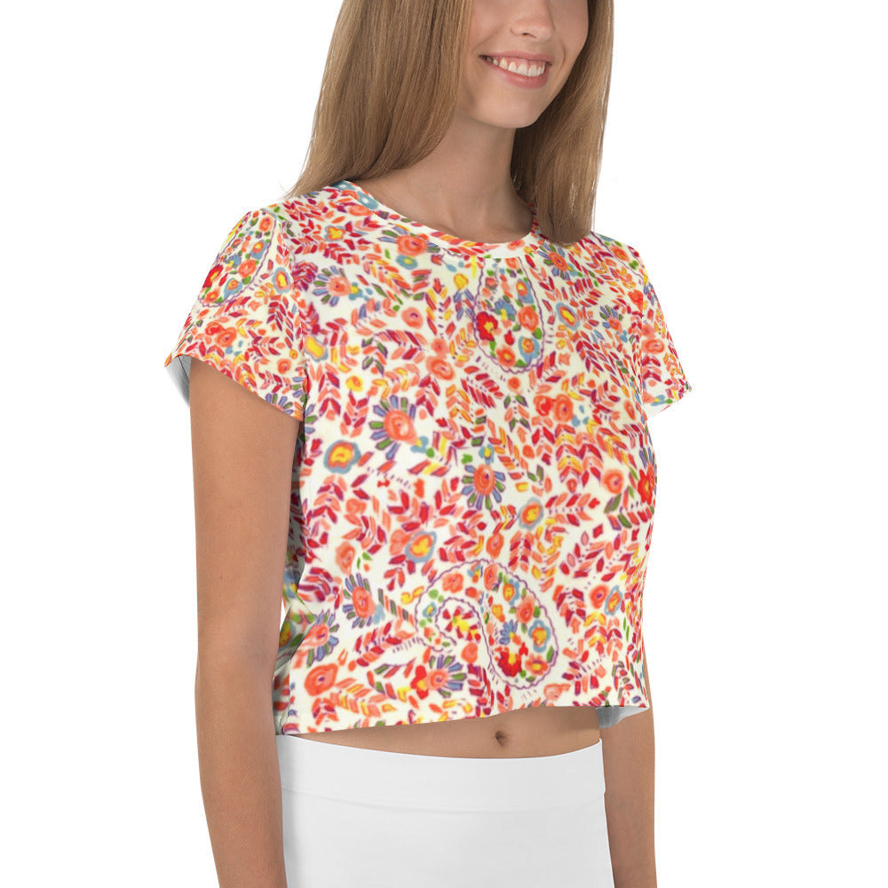 Retro Paisley Print Crop Tee