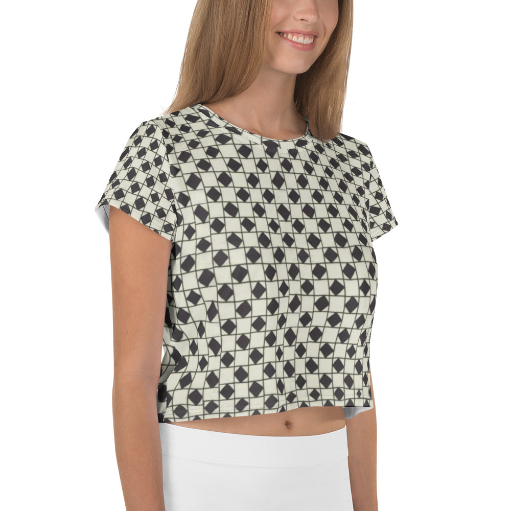 B&W Checkerboard Optical Print Crop Tee