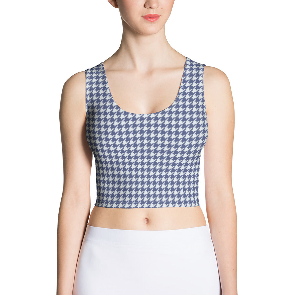 Navy Blue Houndstooth Crop Top