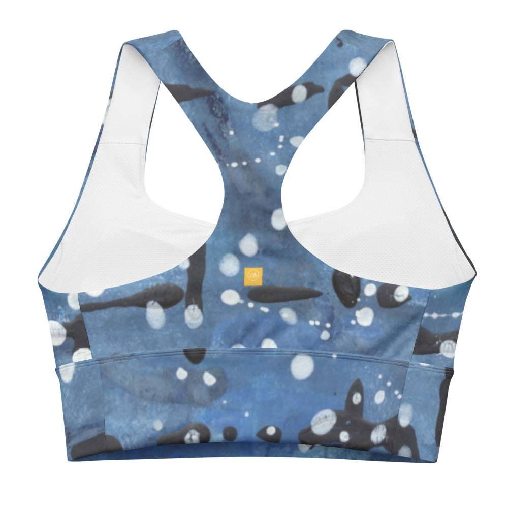 Blu&White Dotted Plaid Longline sports bra