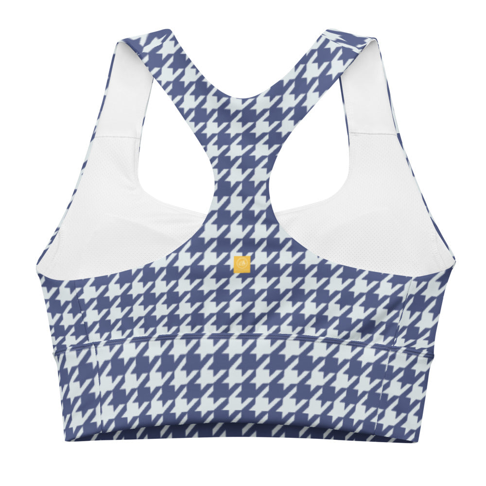 Navy Blue Houndstooth Longline sports bra