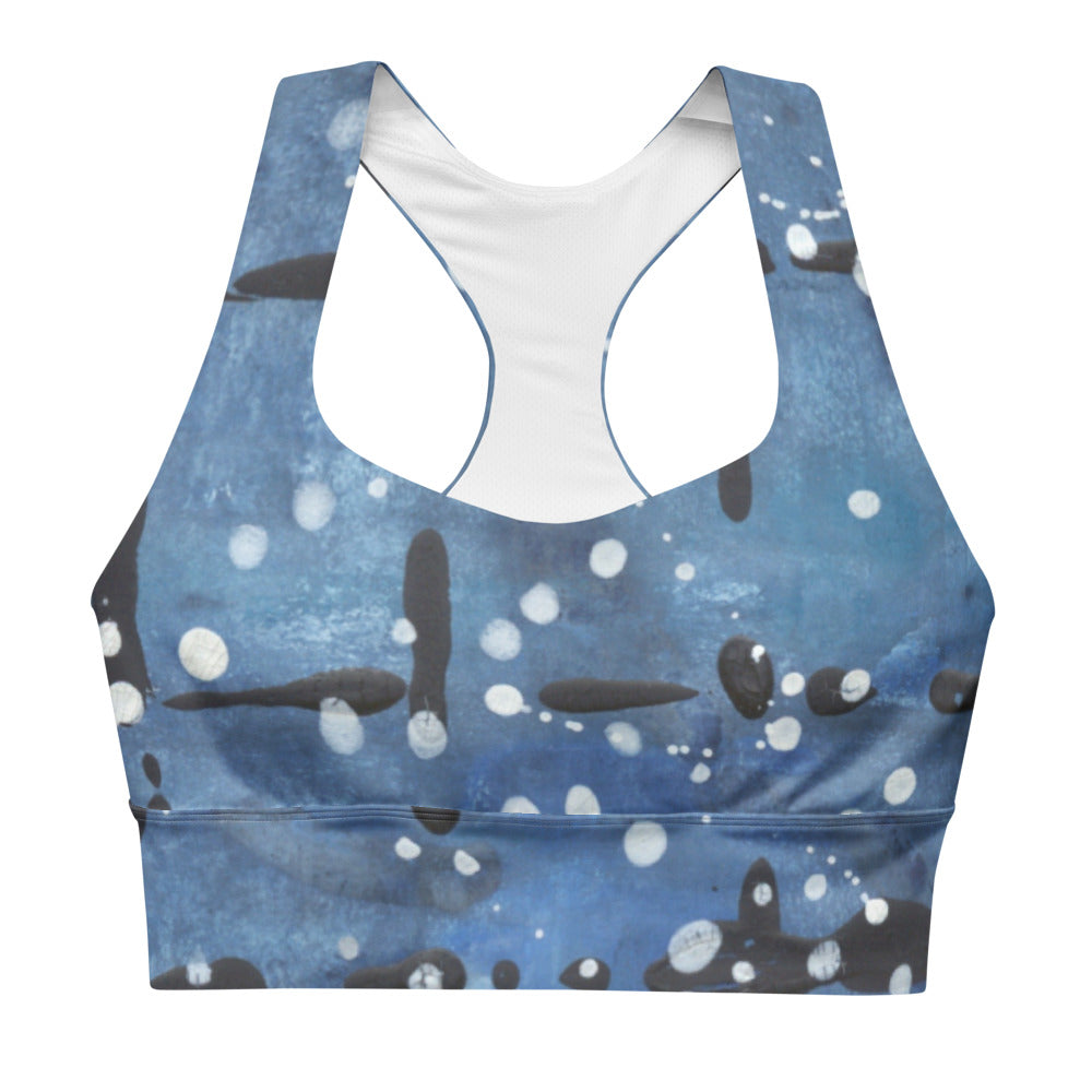 Blu&White Dotted Plaid Longline sports bra