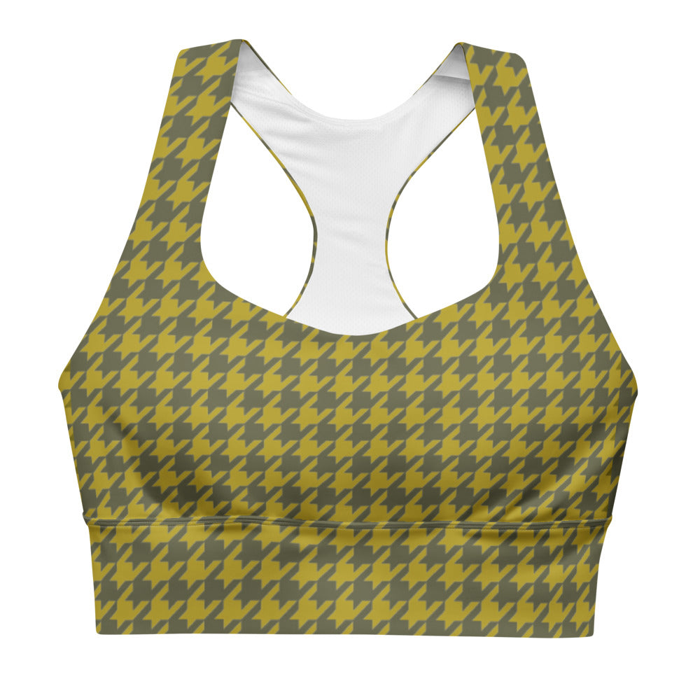 Olive Houndstooth Longline sports bra
