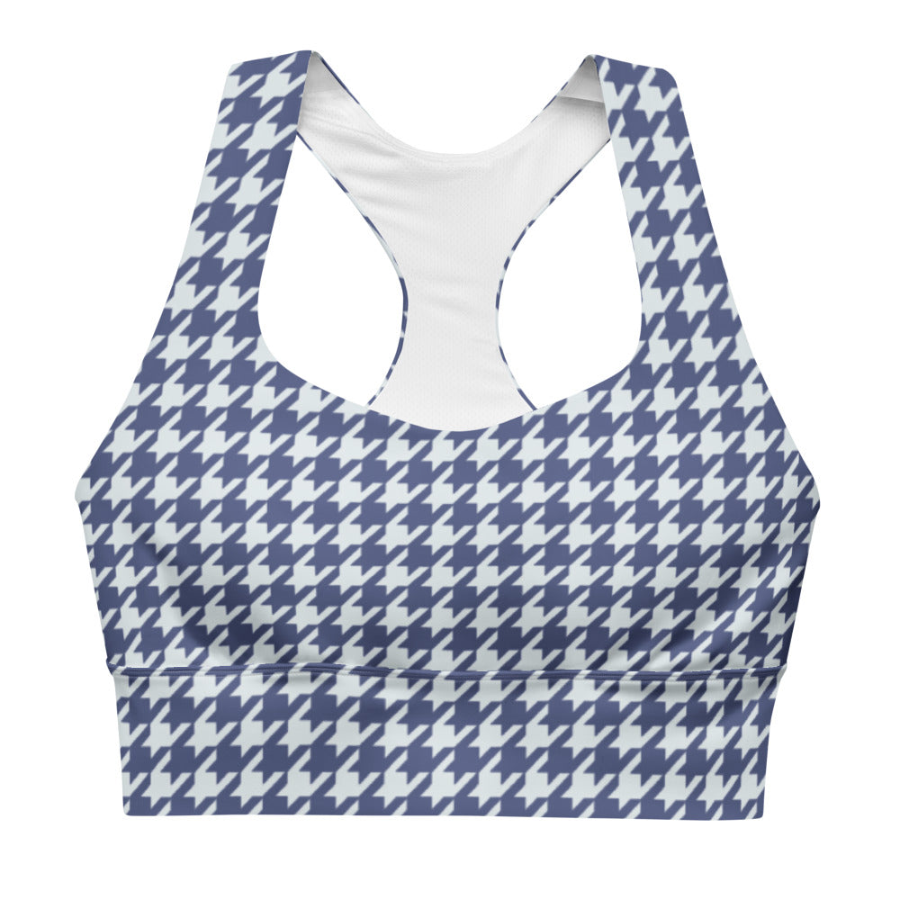 Navy Blue Houndstooth Longline sports bra