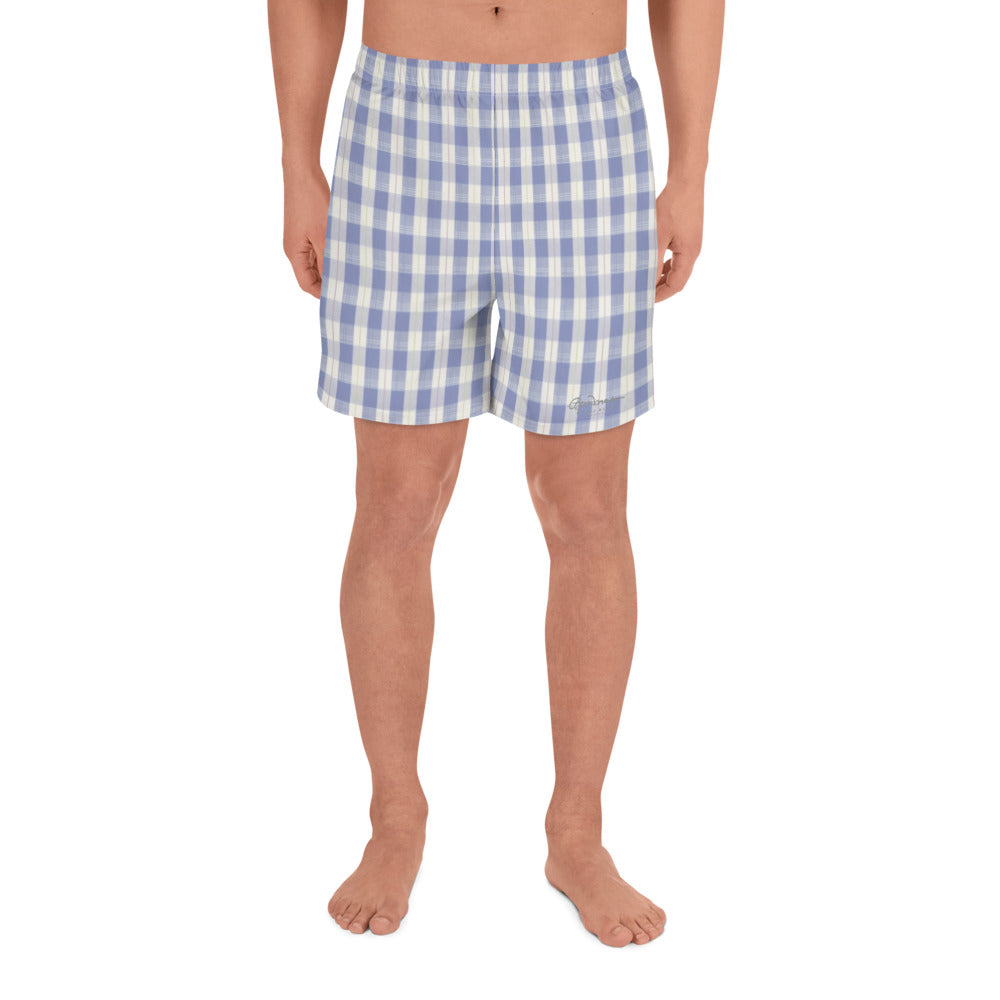 Navy Plaid Men's Athletic Long Shorts