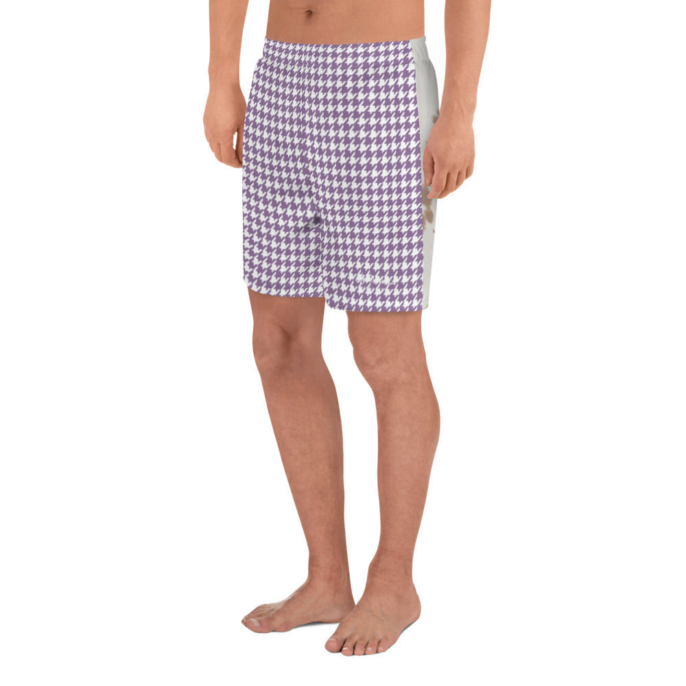 Lilac Houndstooth Men's Athletic Long Shorts
