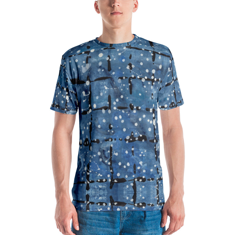 Blu&White Dotted Plaid Men's T-shirt