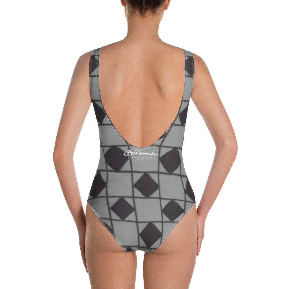 One-Piece Grey Optical Swimsuit