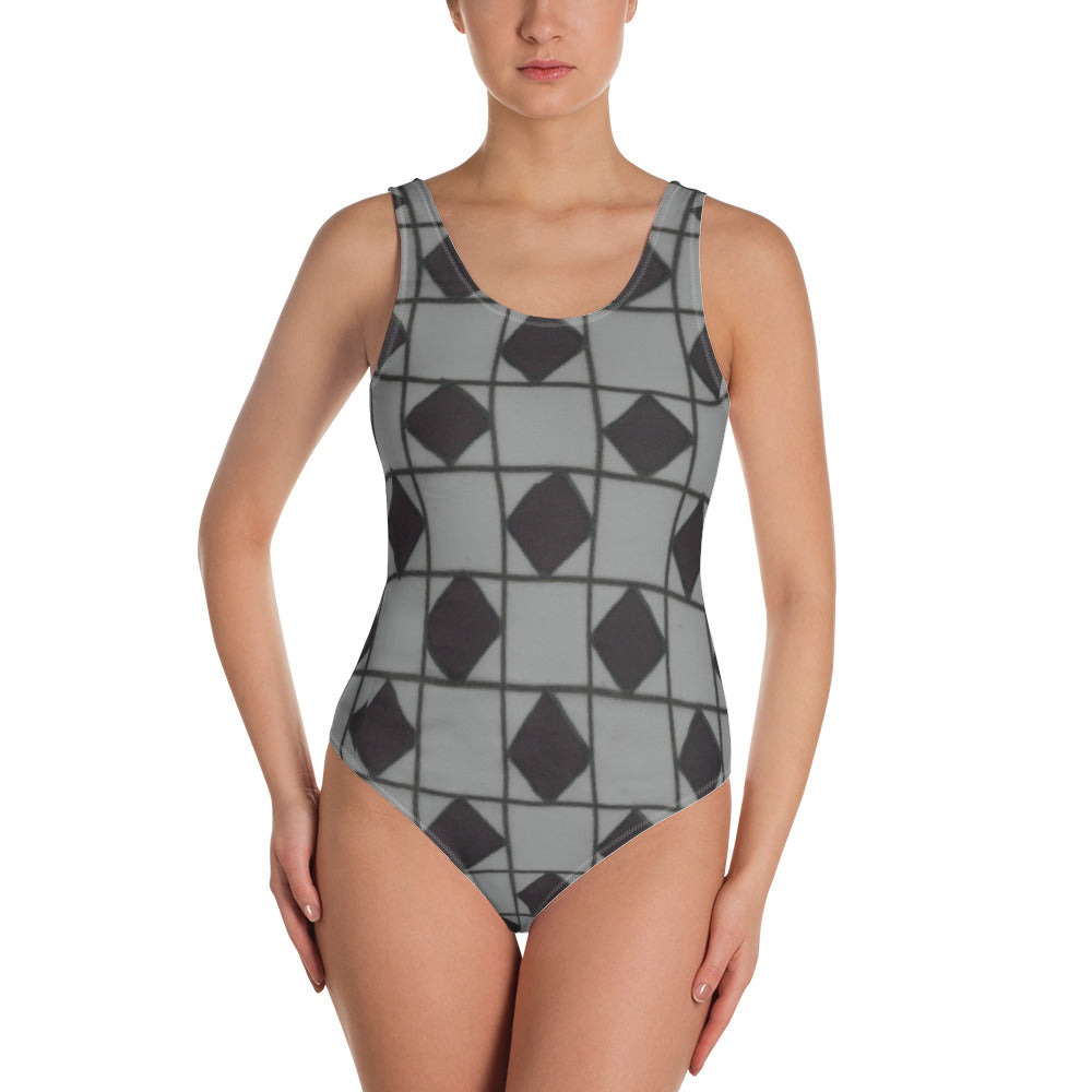 One-Piece Grey Optical Swimsuit